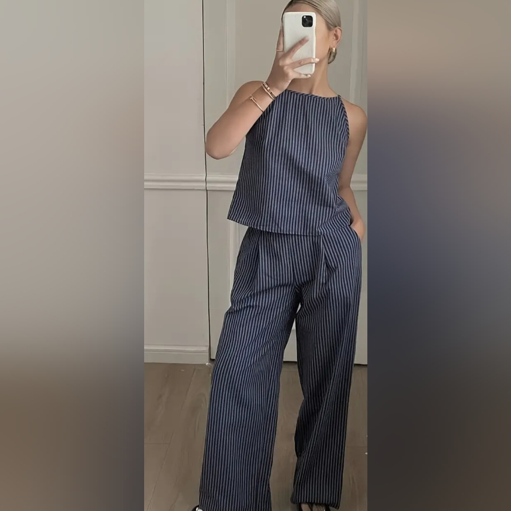 Navy Blue Striped Outfit (L) NEW